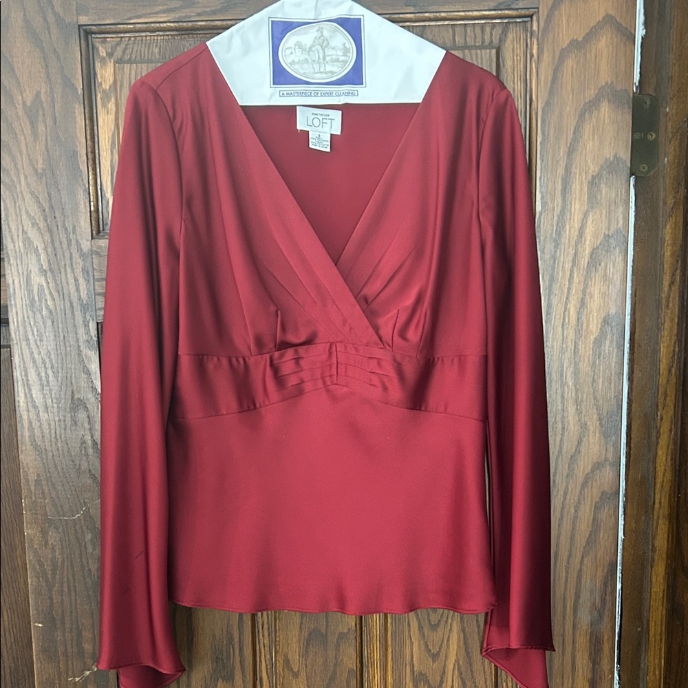 LOFT Deep Red V-Neck Blouse